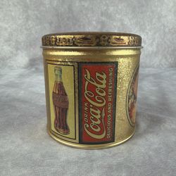 Vintage 1984 Bristol Ware Coca-Cola Gibson Girl Round Lidded Tin Gold Coke