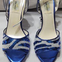 Womens Blue/White sequined heels size 7.5