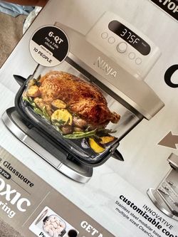 Ninja Crispi Pro Glass Air Fryer, 6-in-1, Cyberspace, AS101CY Max crisp, air fry, bake, roast, recrisp, dehydrate, 1800W, 450F max, 6Qt, 2.5Qt contain