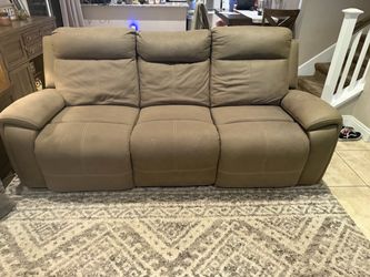 3-Seat Power Reclining Sofa Taupe Suede
