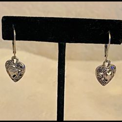 Vintage SILVER HEART EARRINGS EMBOSSED DESIGN