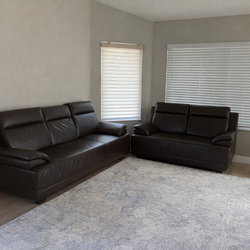 Brown Leather-Look Sofa Set (3 & 2 Seat) – Great Condition