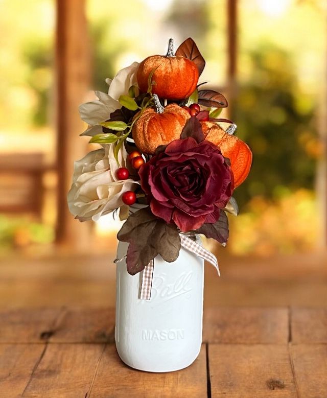Terracotta And Cream Fall Mason Jar Centerpiece