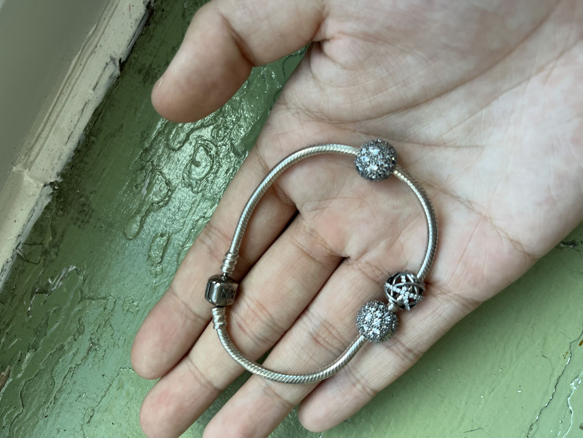 Vintage Pandora Custom Snake Chain Charm Bracelet with Gemstones