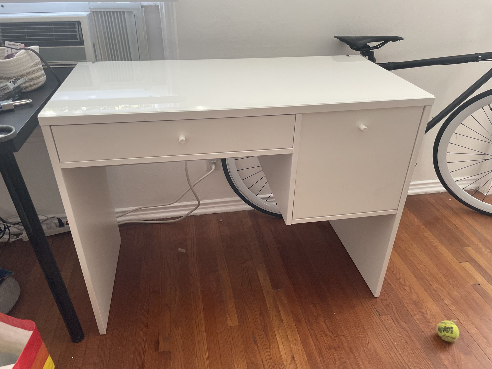 Ikea SYVDE White Glass Top Desk