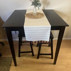 Modern Black Dining Table with 2 Stools – Great for Apartments