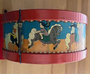 Vintage Decorative Red Frame Drum with Wooden Drumsticks