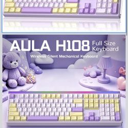Aula H108 Wireless Silent Mechanical Keyboard with Number Pad Hot Swappable Full Size Keyboard with Gasket Structure, RGB Backlit Light Box, Computer 