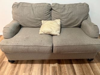 Gray Fabric Loveseat with Rolled Arms