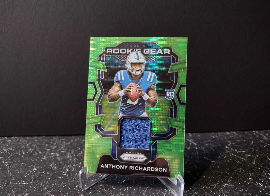 2023 Panini Prizm Anthony Richardson Rookie Gear Neon Green Pulsar Memorabilia Card