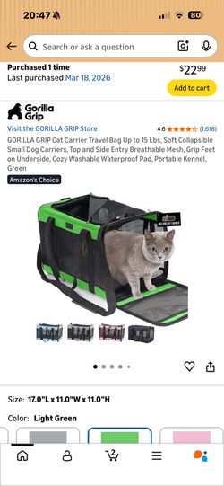 Gorilla Grip Pet Carrier Travel Bag Green 17x11x11 New