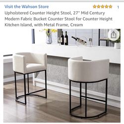 2 Upholstered Counter Height Stools 27” - Mid century modern 