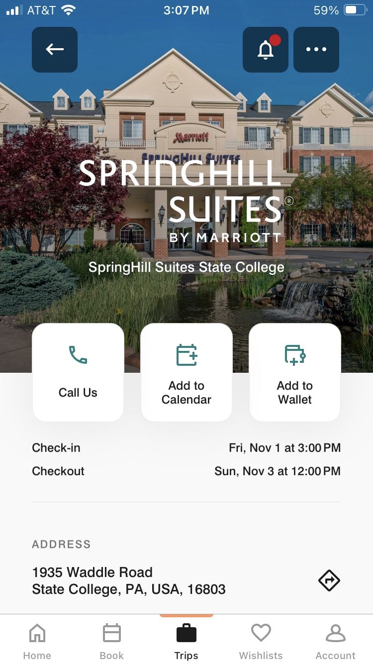 SpringHill Suites State College Ohio State Osu @ PSU Penn State Hotel State College Nov 1-3