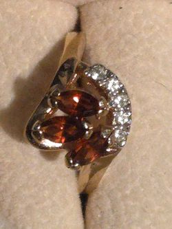14k Gold ring with red and natural stones