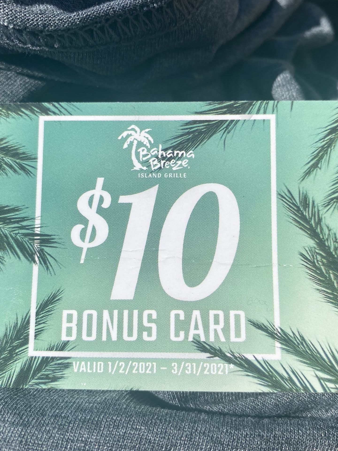 Bahama Breeze Bonus $10 Dollar Card!