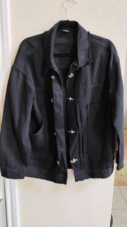 Large Black Utility Jacket with Toggle Closures