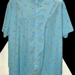 George Banana Print Shirt Mens 3XL Slim Fit Blue Short Sleeve Fun Summer Vacatio