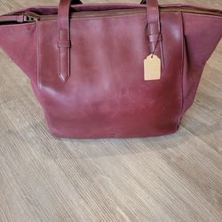 Timberland Plum Colored Leather & Canvas Tote Bag