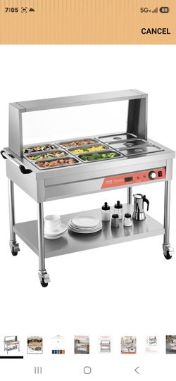 VEVOR 9-Pan Commercial Food Warmer, 9 x 1/3 Pans Electric Steam Table, 1500W Professional Buffet Catering Food Warmer with Shield Undershelf Wheels, S