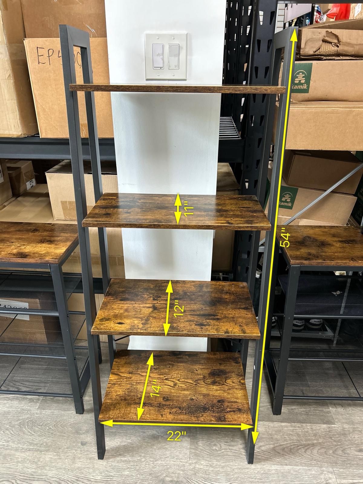 Bookshelf 4 Tier, Open Large Bookcase, Industrial Style Shelves, Wood and Metal Bookshelves for Home Office, Easy Assembly