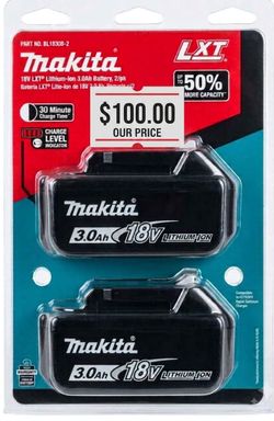 Makita 18V LXT 3.0Ah Lithium-Ion Battery 2-Pack (Part No. BL1830B-2)
