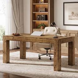 63 in Extra Long Double Rectangular Brown Real Solid Wood Computer Desk Home Office Writing Study