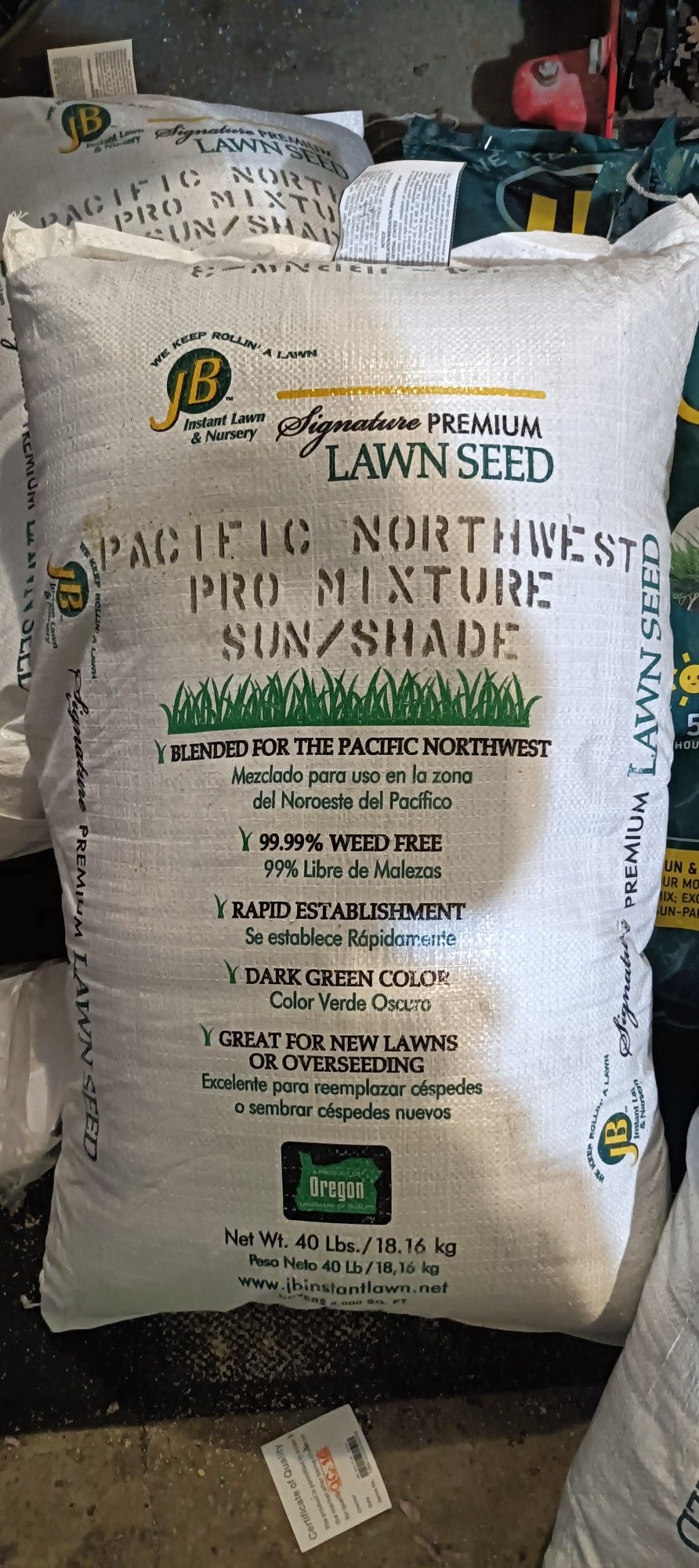 JB Instant Lawn Grass Seed "Pacific Northwest Pro Mix" SUN/SHADE 40 Pounds