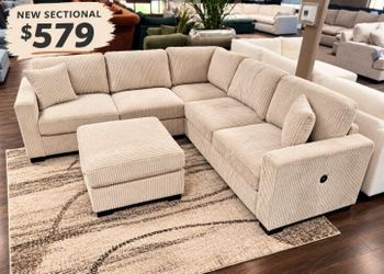 4-pc Sectional sofa with ottoman camel wide- welt corduroy