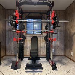 Smith Machine 200 | Adjustable Bench | 245lb Cast Iron Olympic Weights | 7ft Olympic Bar | Fitness | Gym Equipment | FREE DELIVERY/INSTALLATION 🚚 🛠️