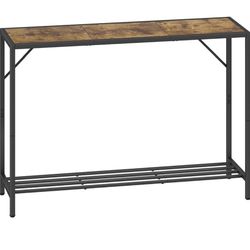 Console Table, 41.7" Industrial Entryway Table with Shelf, Narrow Sofa Table for Hallway, Entrance Hall, Foyer, Corridor, Living Room - Wood Look Meta
