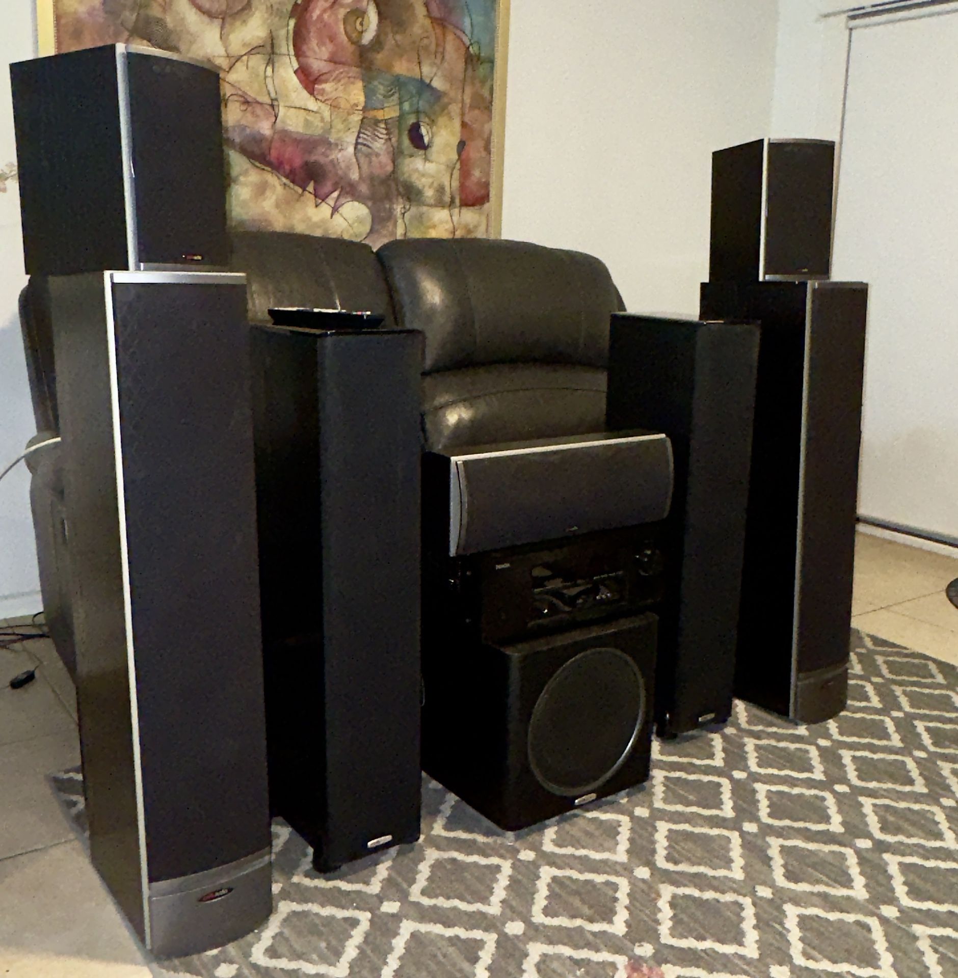 POLK  and DENON  receiver  MODEL NO. AVR-1913 complete system come with remote control 2 -MODEL: RTi8. 2- MODEL:TSi300. 2- MODEL: RTi8.  1- subwoofer 