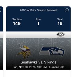 11/30/25 - 2 Tickets Seahawks vs Vikings - Aisle Seats
