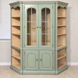 Vintage Sage Green Corner Cabinet / Display Hutch – Statement Piece