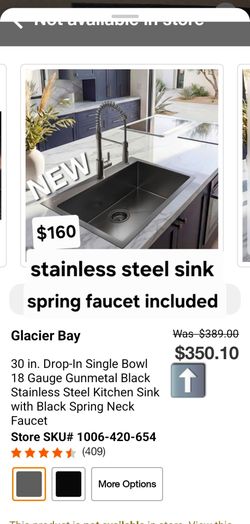 New Glacier Bay 30" drop in black stainless steel kitchen sink with faucet included $350+tax retail