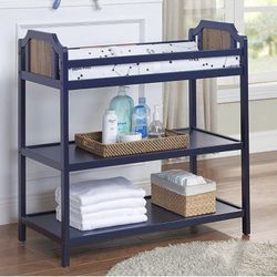 New Changing Table in Midnight Blue and Vintage Walnut.