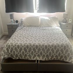 Queen Size Bed Frame With Storage Two Night Stands