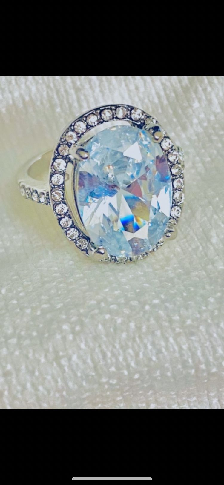 Pure 4.87 Oval Cut Aquamarine Surrounded With Brilliant White Sapphire 925 Sterling Silver Bridal Ring 