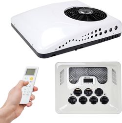 12V DC Air Conditioner, 15000 BTU Rooftop Air Conditioning Unit with Cooling and Heating, Ultra-Quiet Ductless AC Unit for RVs, Vans, Trucks