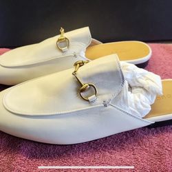 Gucci Princetown Horsebit White Leather Loafer Mules Gucci 7 1/2!!