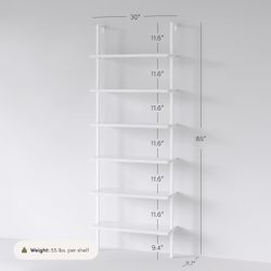 Nathan James Theo 6-Shelf Tall Bookcase, Wall Mount Bookshelf Wood with Metal Frame - Matte White in box brand new