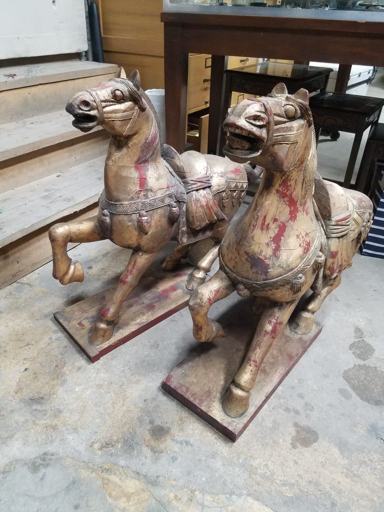 Pair of Chinese wooden horses