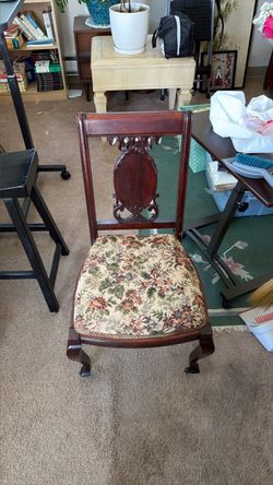 Antique Carved Mahogany Chair with Floral Seat
