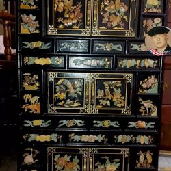 Oriental Black Lacquer Triple Chest