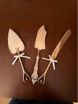 3-Piece Silver-Plated Cake Server Lot • Antique European & Modern Heart Wedding Set