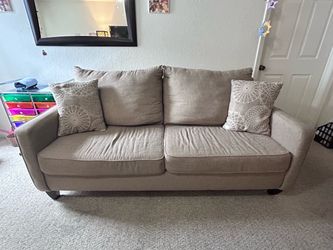 Beige Fabric Two-Seat Sofa with Pillows