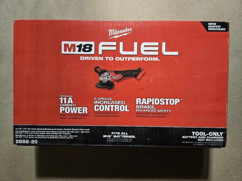 Milwaukee 2888-20 M18 FUEL Cordless 4-1/2 in./5 in. Grinder Variable Speed