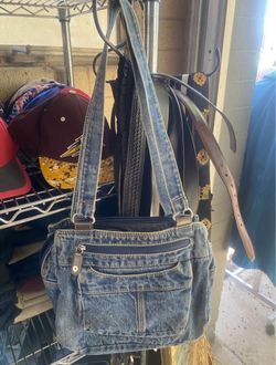 Vintage Y2K Denim Multi-Pocket Shoulder Bag Hobo Purse Blue Jean Grunge