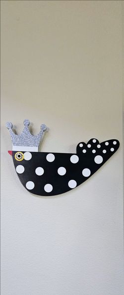 Whimsical Black & White Polka Dot Crowned Bird Wall Decor