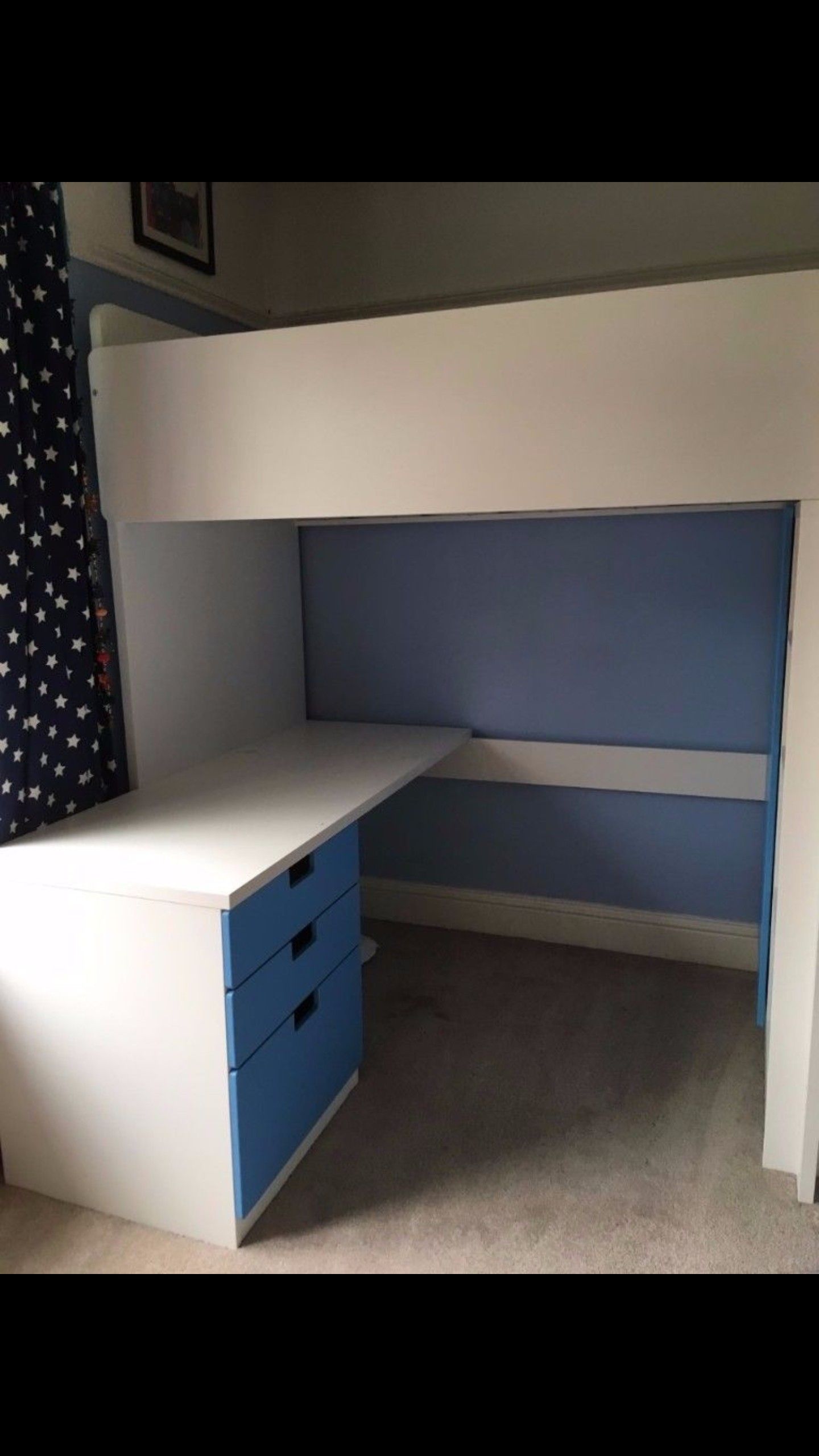 Stuva desk with blue drawers (bed not included)