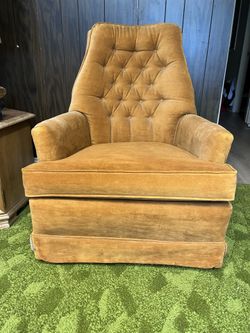 EUC MCM Gold Velvet Chair with Wheels